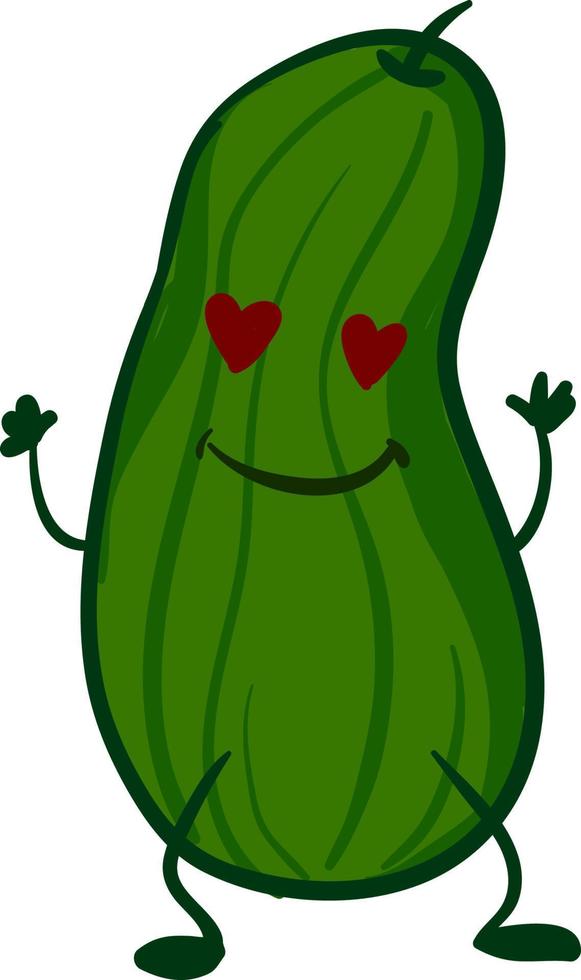 Cucumber in love, illustration, vector on white background.