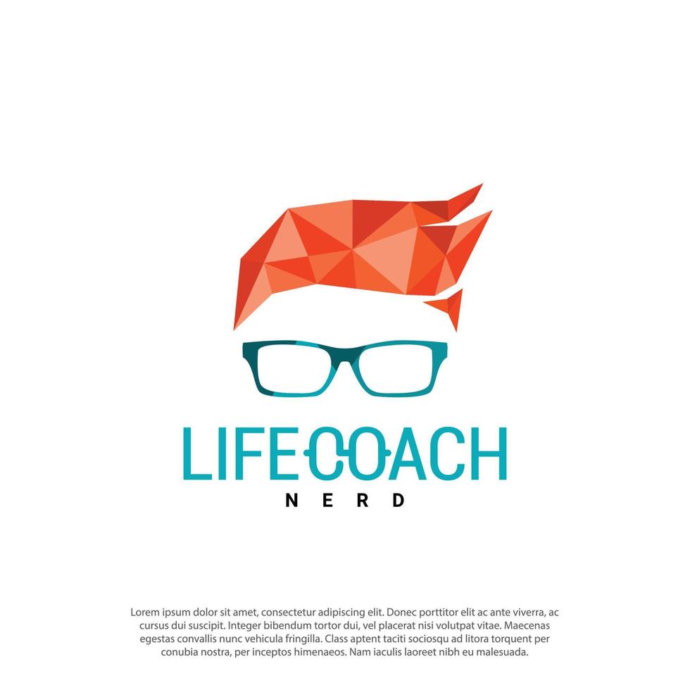 nerd, geek coach, geometric style. Icons for education, gaming, technological or scientific applications and sites.Cartoon face smart boy with glasses. logo design vector