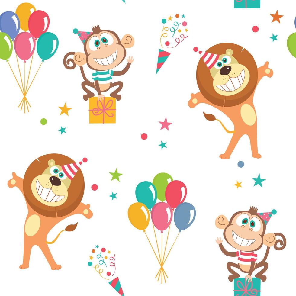 Seamless pattern with lions monkeys and ballons vector