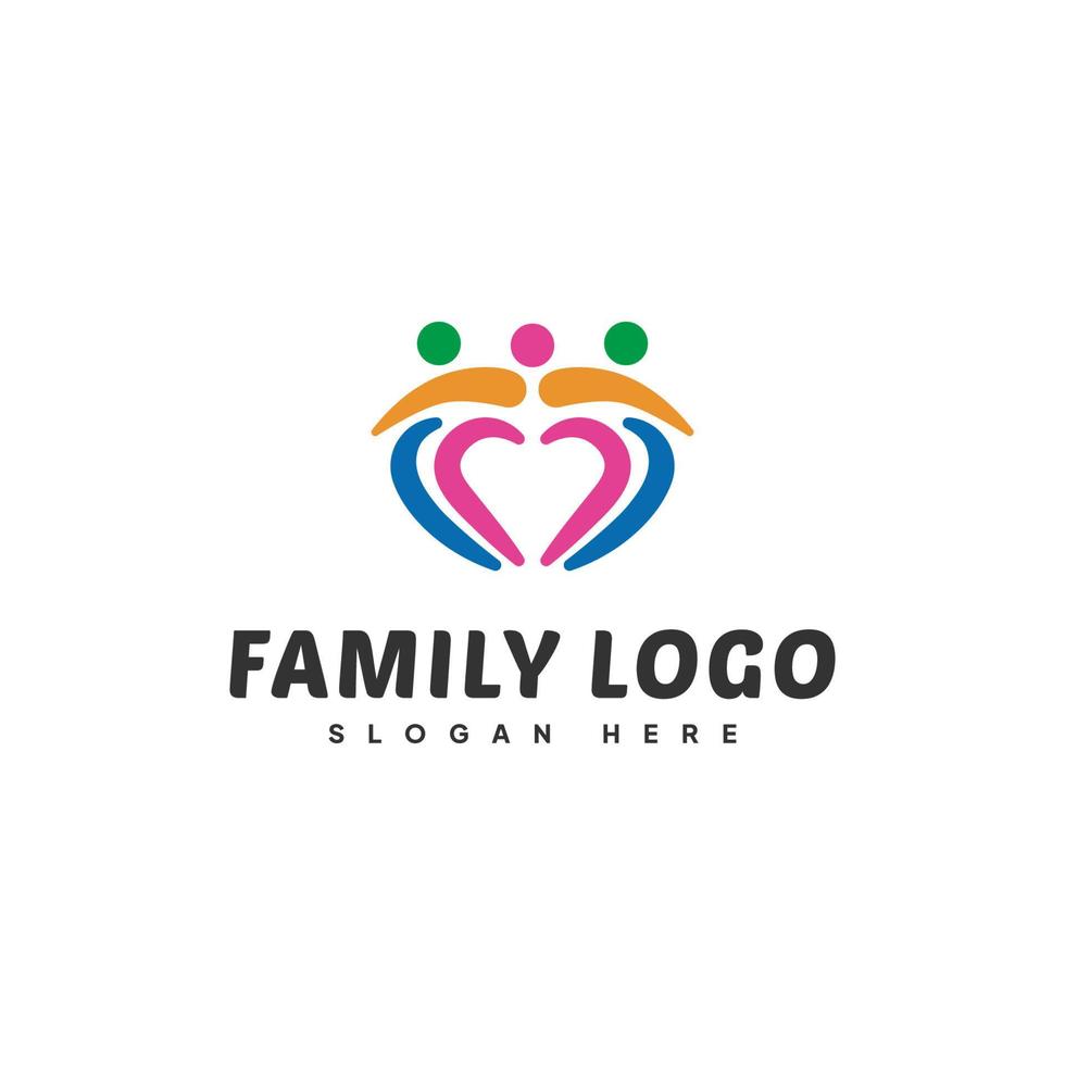 PrintFamily logo design template, human icon with love shape colorful design vector