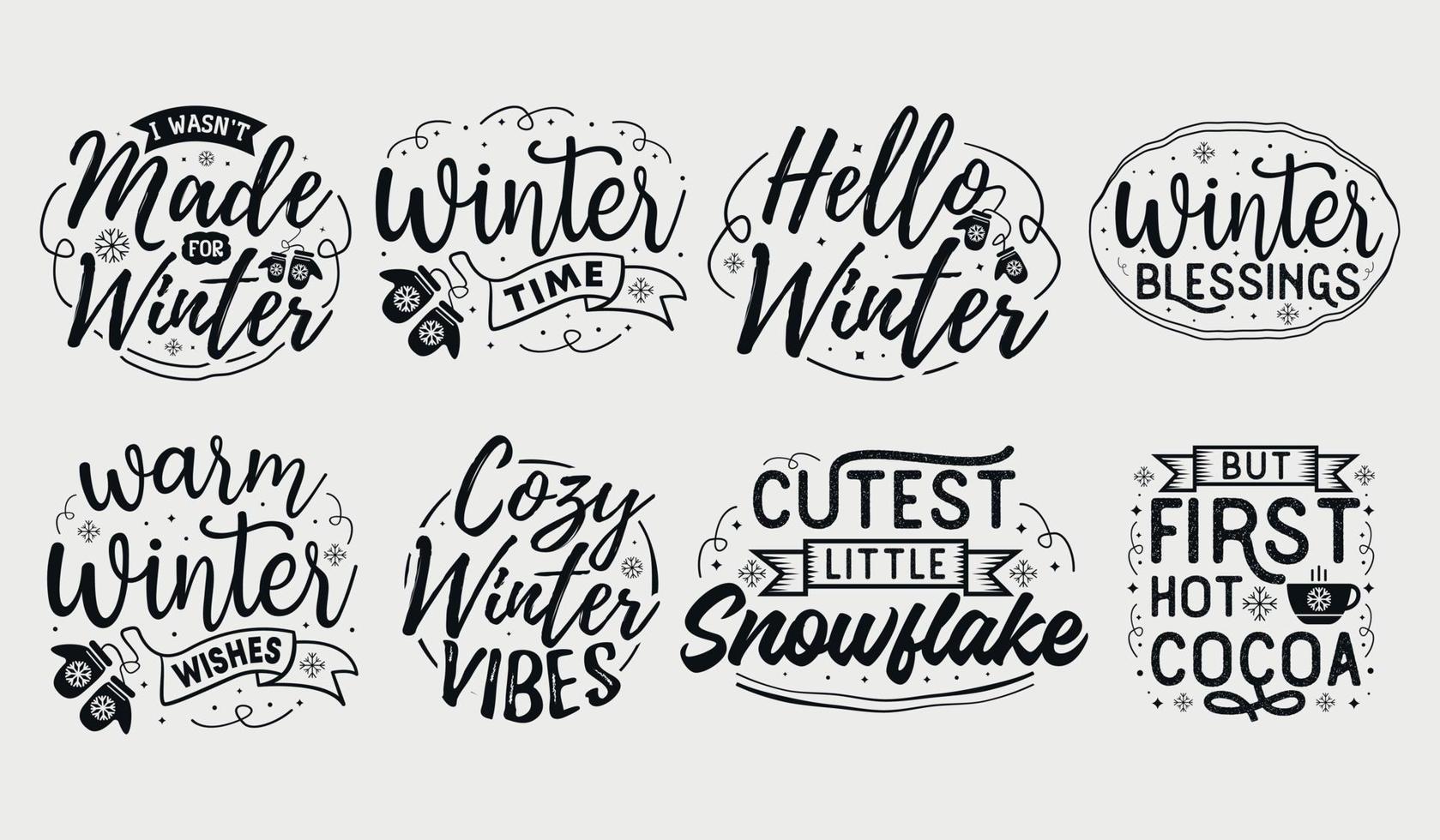 paquete de svg de invierno, citas de invierno, tipografía para camiseta, afiche, pegatina y tarjeta vector