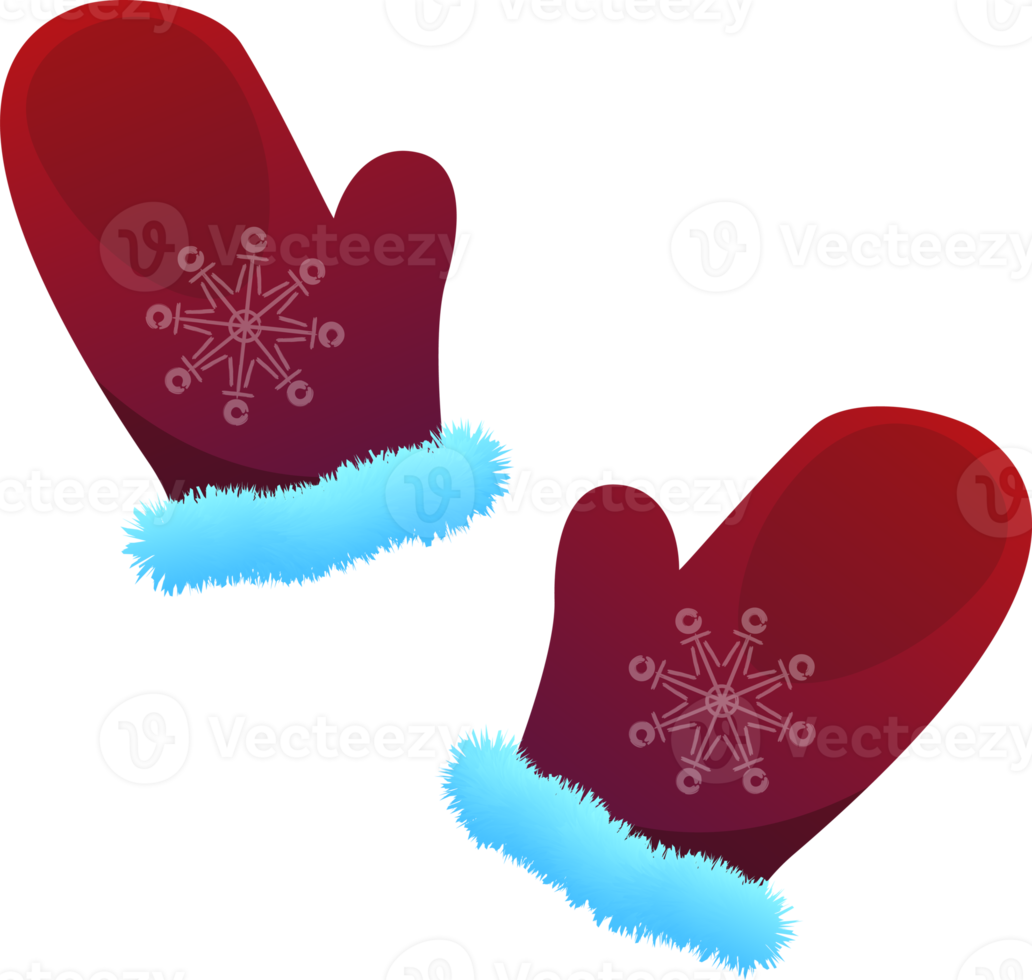 luvas vermelhas com padrão de flocos de neve. símbolo do inverno, férias de natal e ano novo. estilo cartoon plana em fundo transparente. png