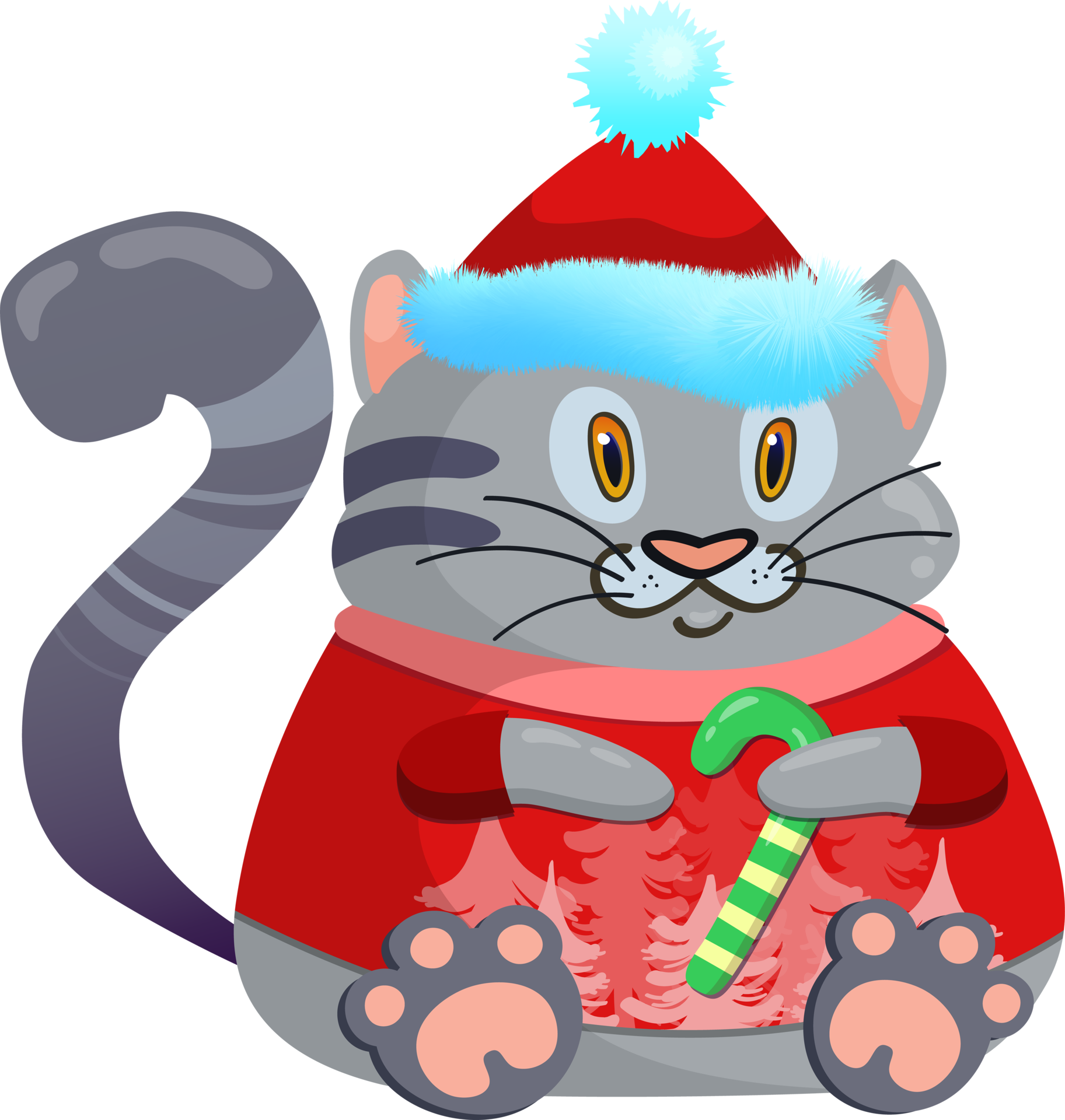 Cute Cat Icon. Face in Red Santa Hat. Merry Christmas. Funny