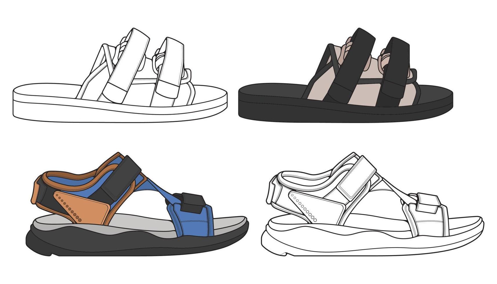vector de dibujo de sandalias de correa, estilo de sandalias de correa, ilustración vectorial. con fondo