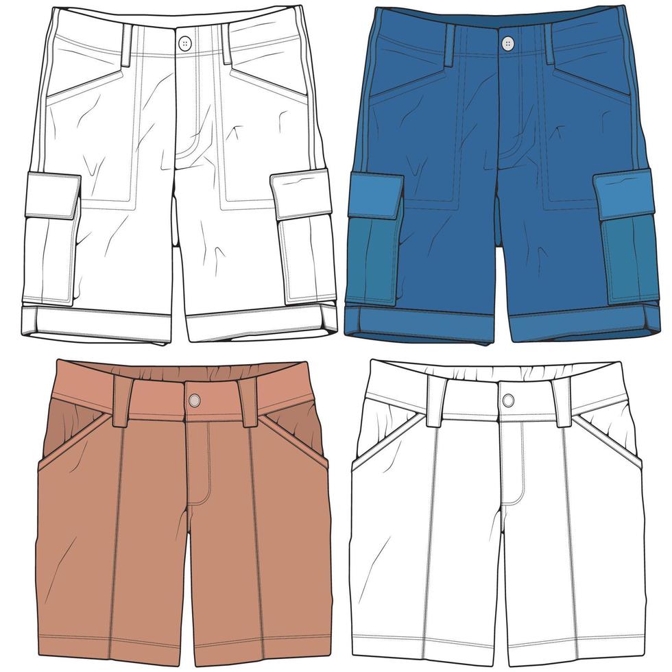 vector de dibujo de pantalones cortos, pantalones cortos en un estilo de boceto, plantilla de entrenadores, ilustración vectorial.