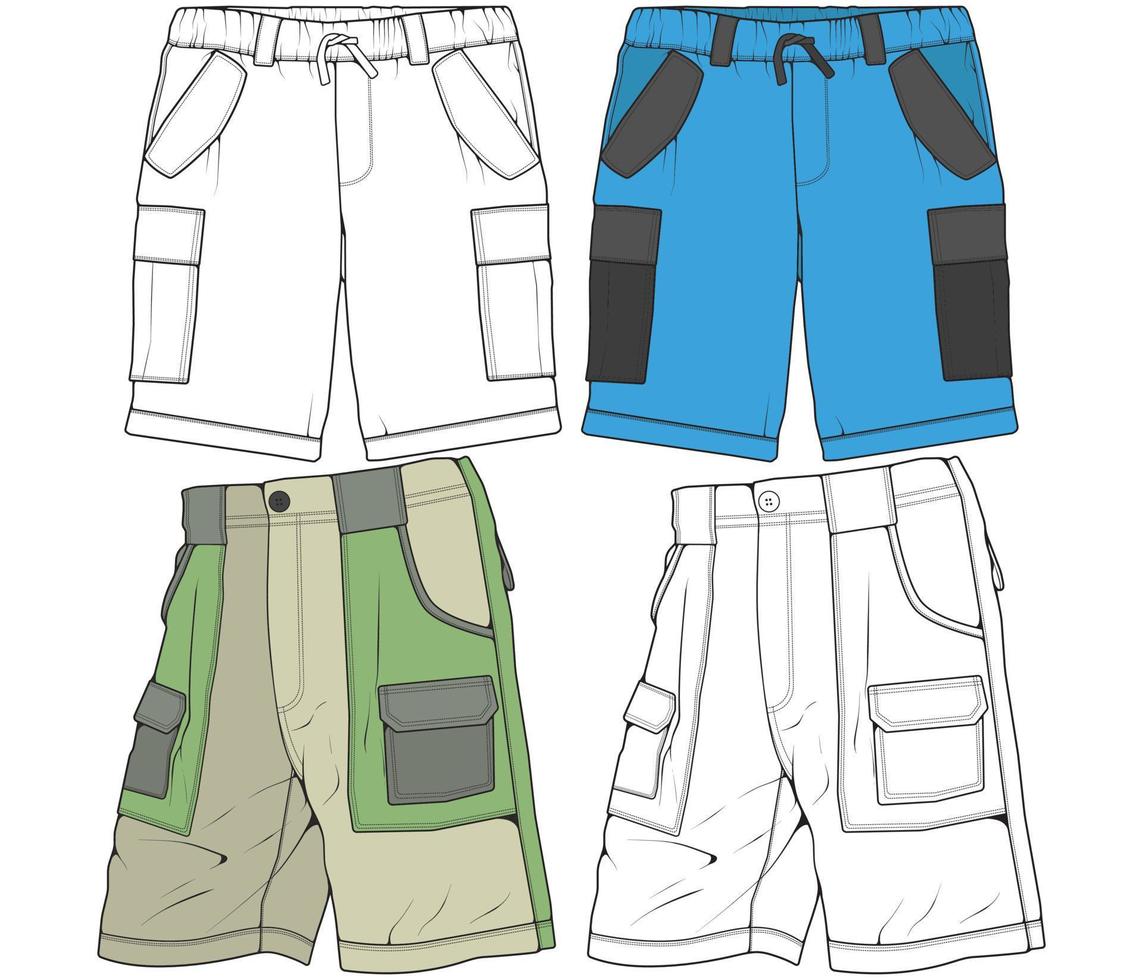vector de dibujo de pantalones cortos, pantalones cortos en un estilo de boceto, plantilla de entrenadores, ilustración vectorial.