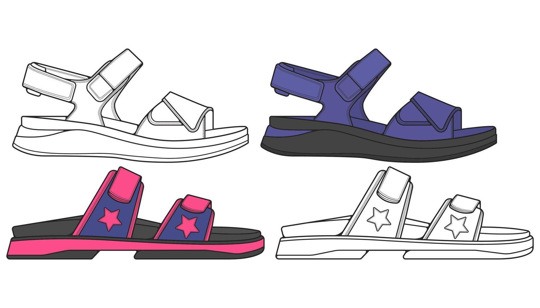 strap sandals drawing vector, strap sandals style, vector Illustration. with background