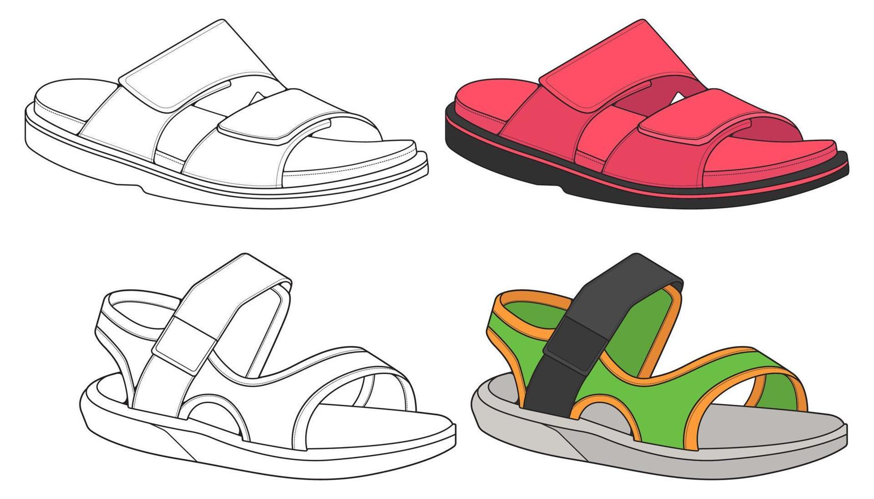 strap sandals drawing vector, strap sandals style, vector Illustration. with background