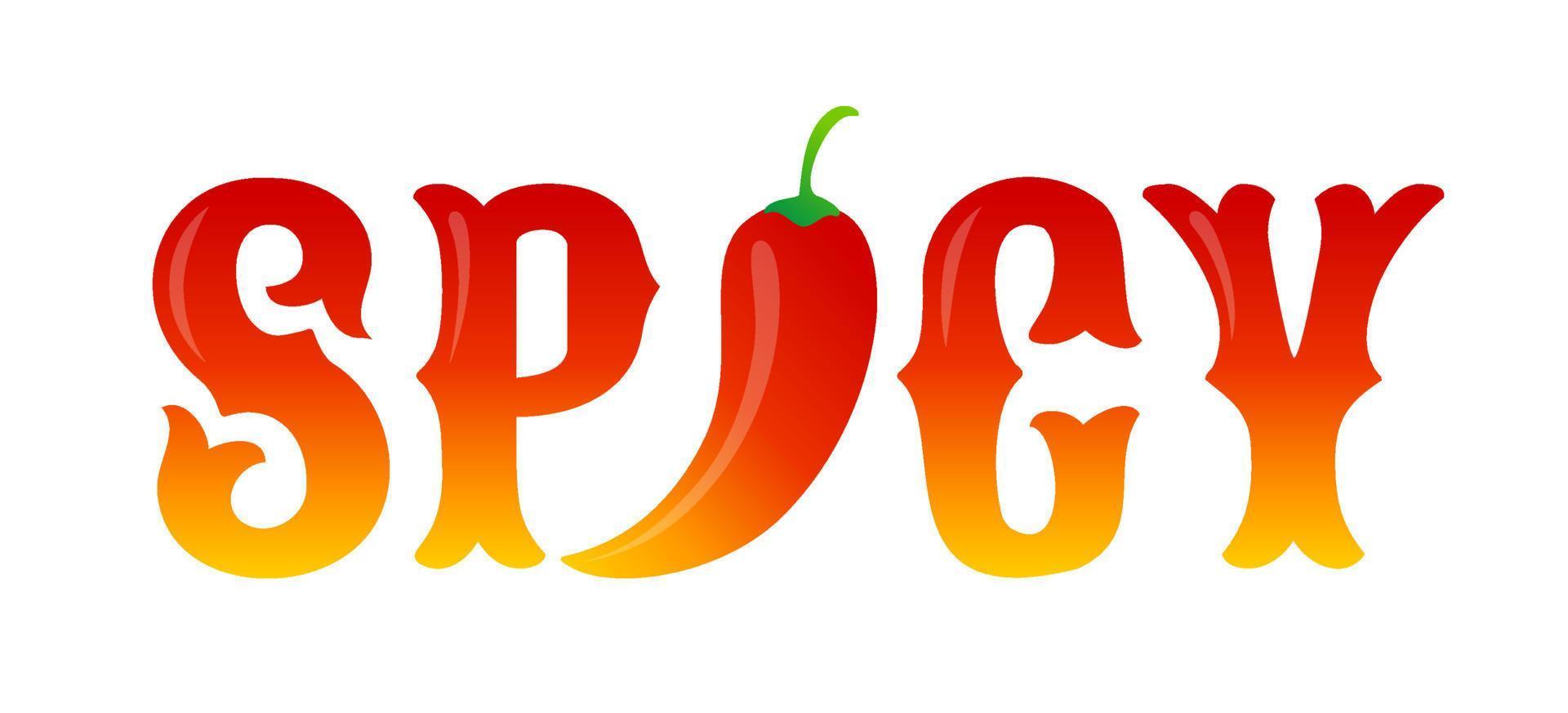 Vector typography with red chilli pepper. Spicy food