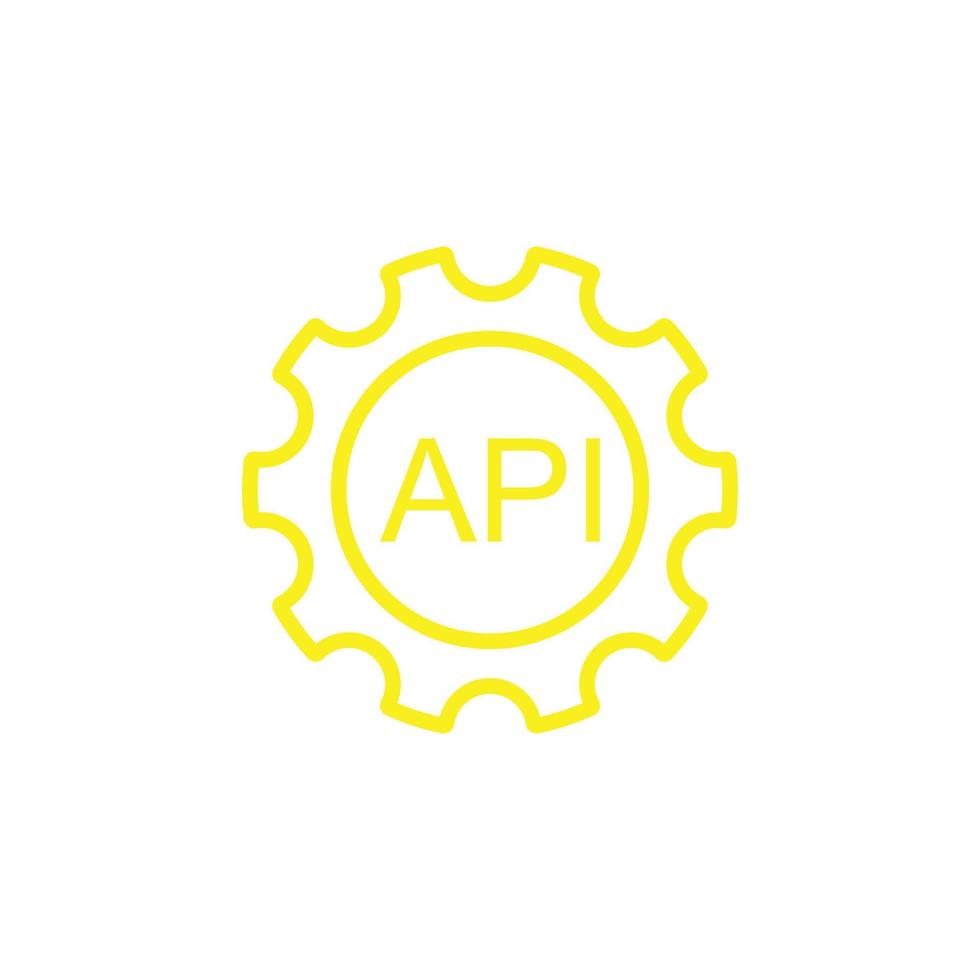 eps10 yellow vector Cogwheel with API line art icon isolated on white background. setting API outline symbol in a simple flat trendy modern style for your website design, logo, and mobile application