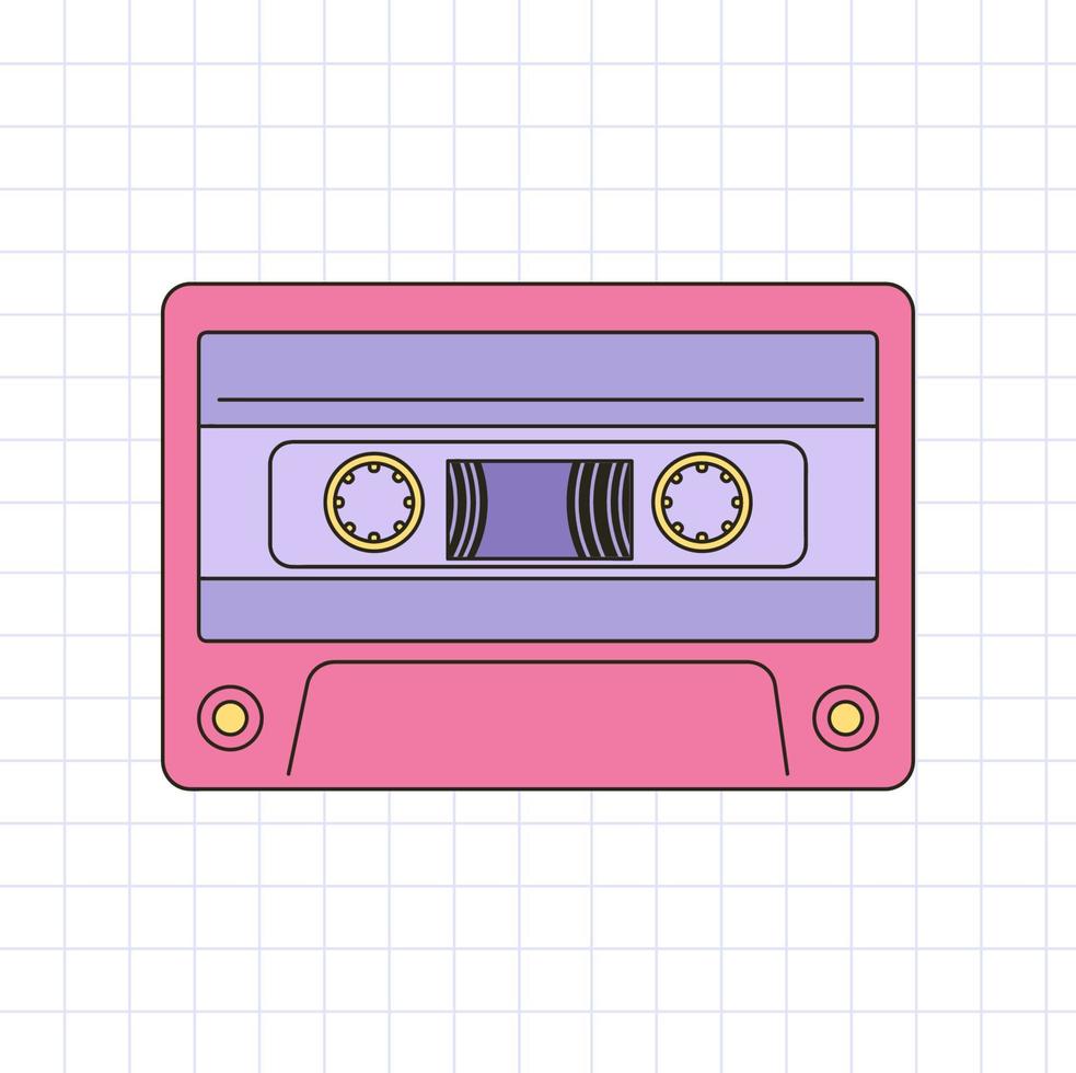 Retrowave y2k Cassette. Old cassette on grid background vector