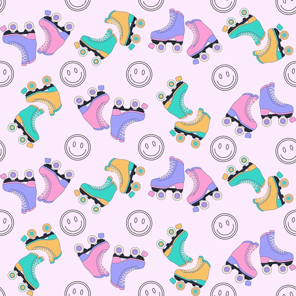 Seamless Y2k pattern with Roller Skates. Maiden print for graphic t-shirt, journal cover, wrapping paper. Vector illustration