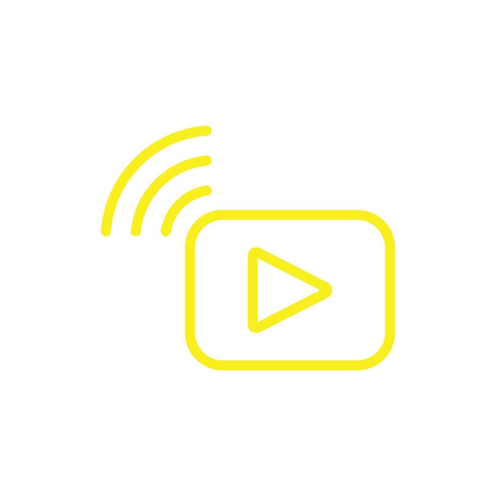 eps10 vector amarillo transmisión de video en vivo o icono de transmisión aislado en fondo blanco. símbolo de educación en línea en un estilo moderno y plano simple para el diseño de su sitio web, logotipo y aplicación móvil