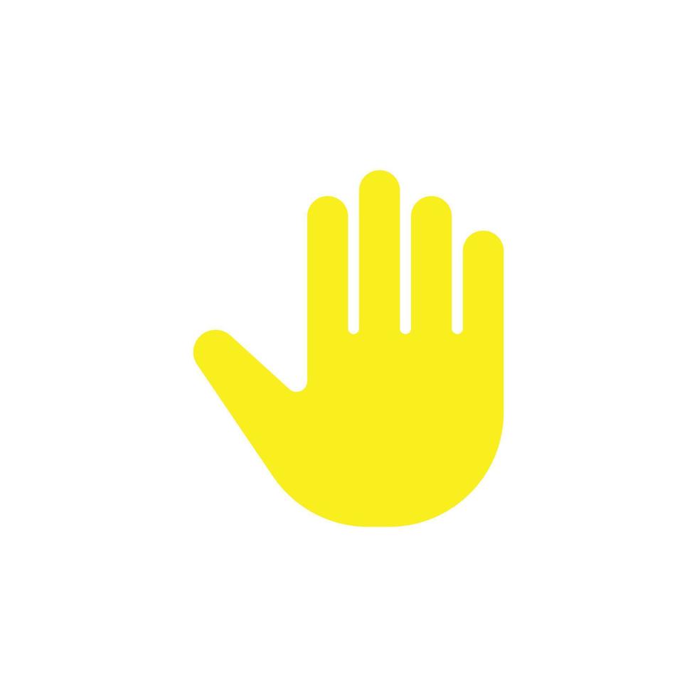 eps10 icono de arte sólido abstracto de mano de palma de vector amarillo aislado sobre fondo blanco. parada o ningún símbolo relleno a mano en un estilo moderno y plano simple para el diseño de su sitio web, logotipo y aplicación móvil
