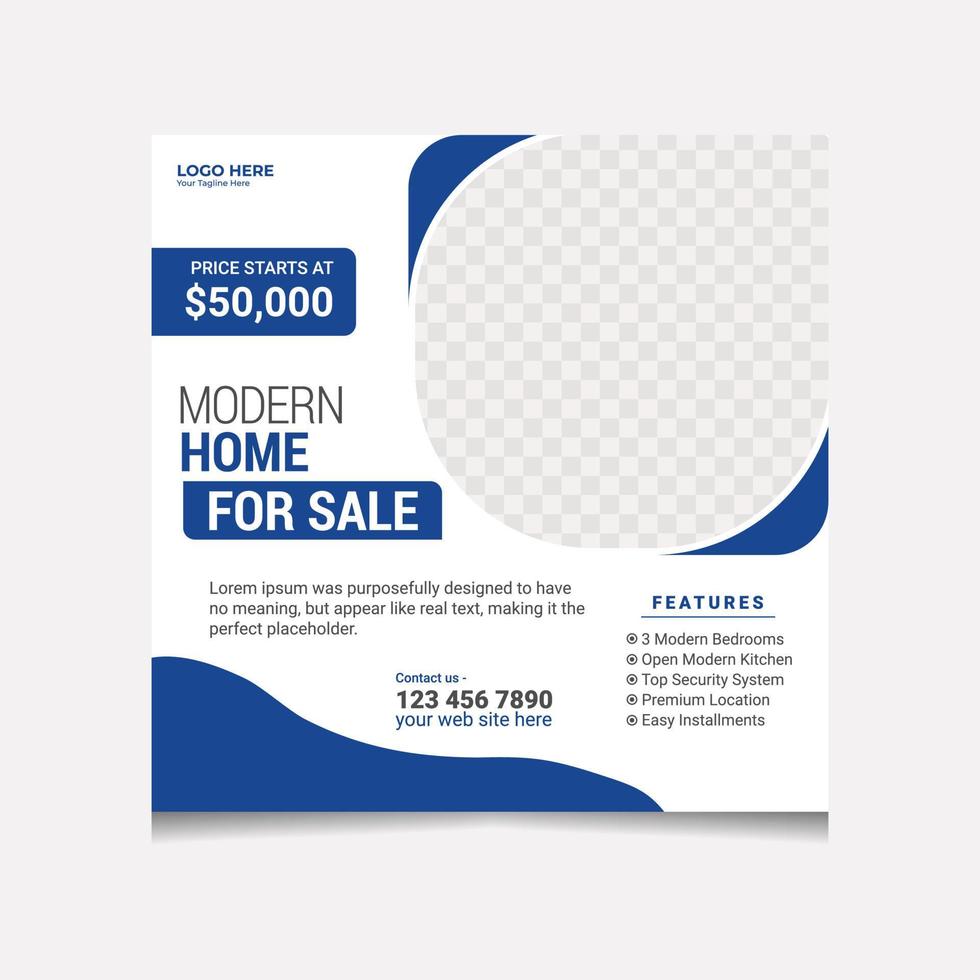 Modern home selling social media post template vector