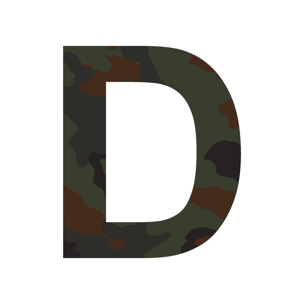 English alphabet letter D, khaki style isolated on white background - Vector