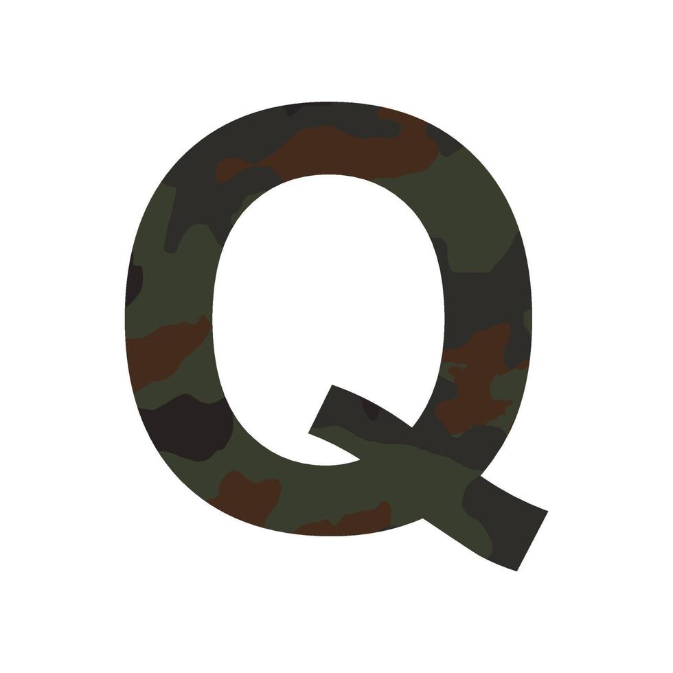 English alphabet letter Q, khaki style isolated on white background - Vector