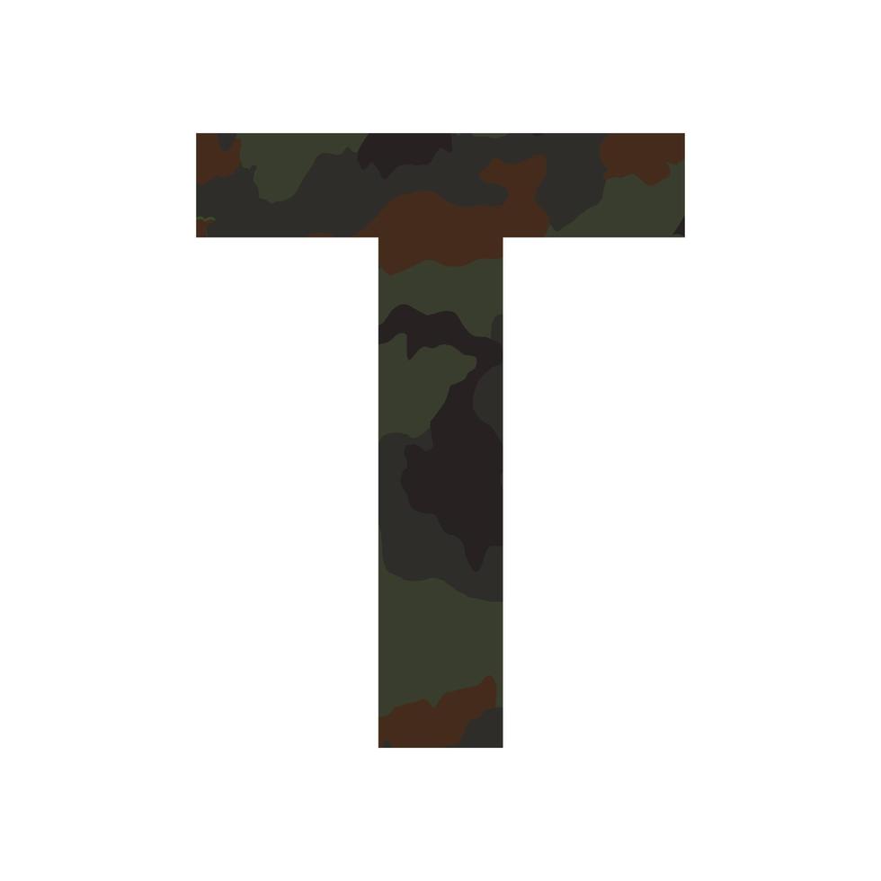 English alphabet letter T, khaki style isolated on white background - Vector