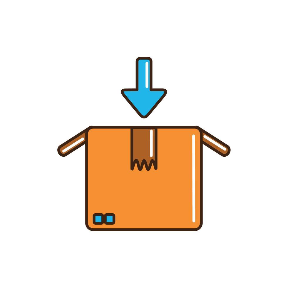 open cardboard box with down arrow cargo delivery line and fill vector