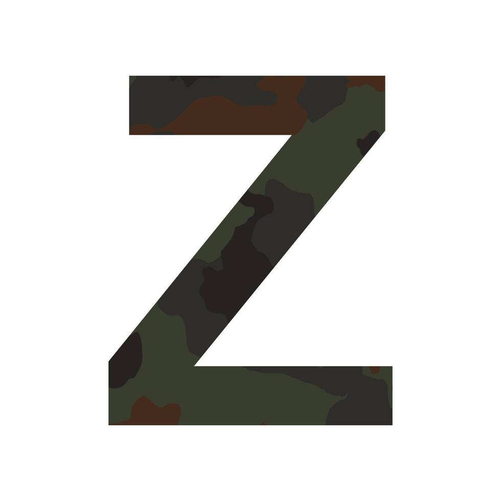 English alphabet letter Z, khaki style isolated on white background - Vector