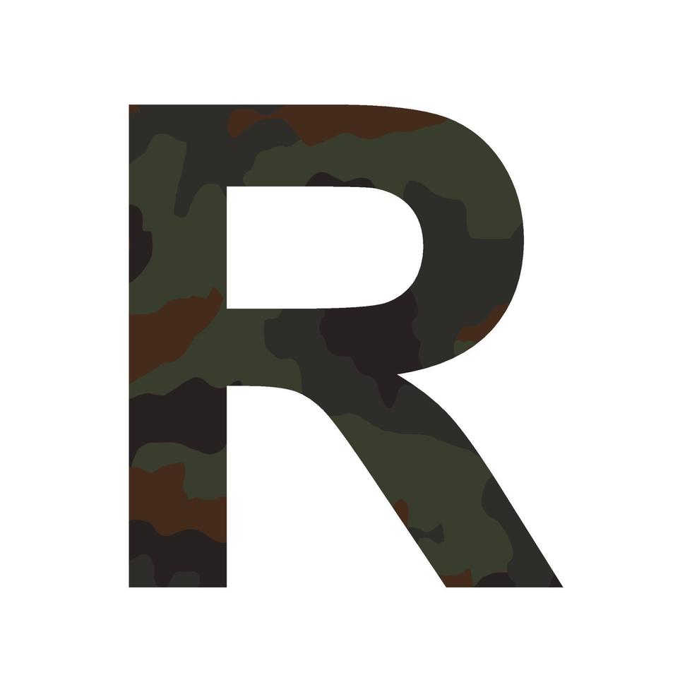 English alphabet letter R, khaki style isolated on white background - Vector