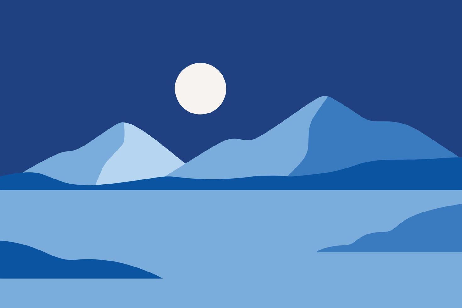 ilustración del paisaje del desierto, el monte y la luna en un diseño plano para el fondo de la naturaleza vector