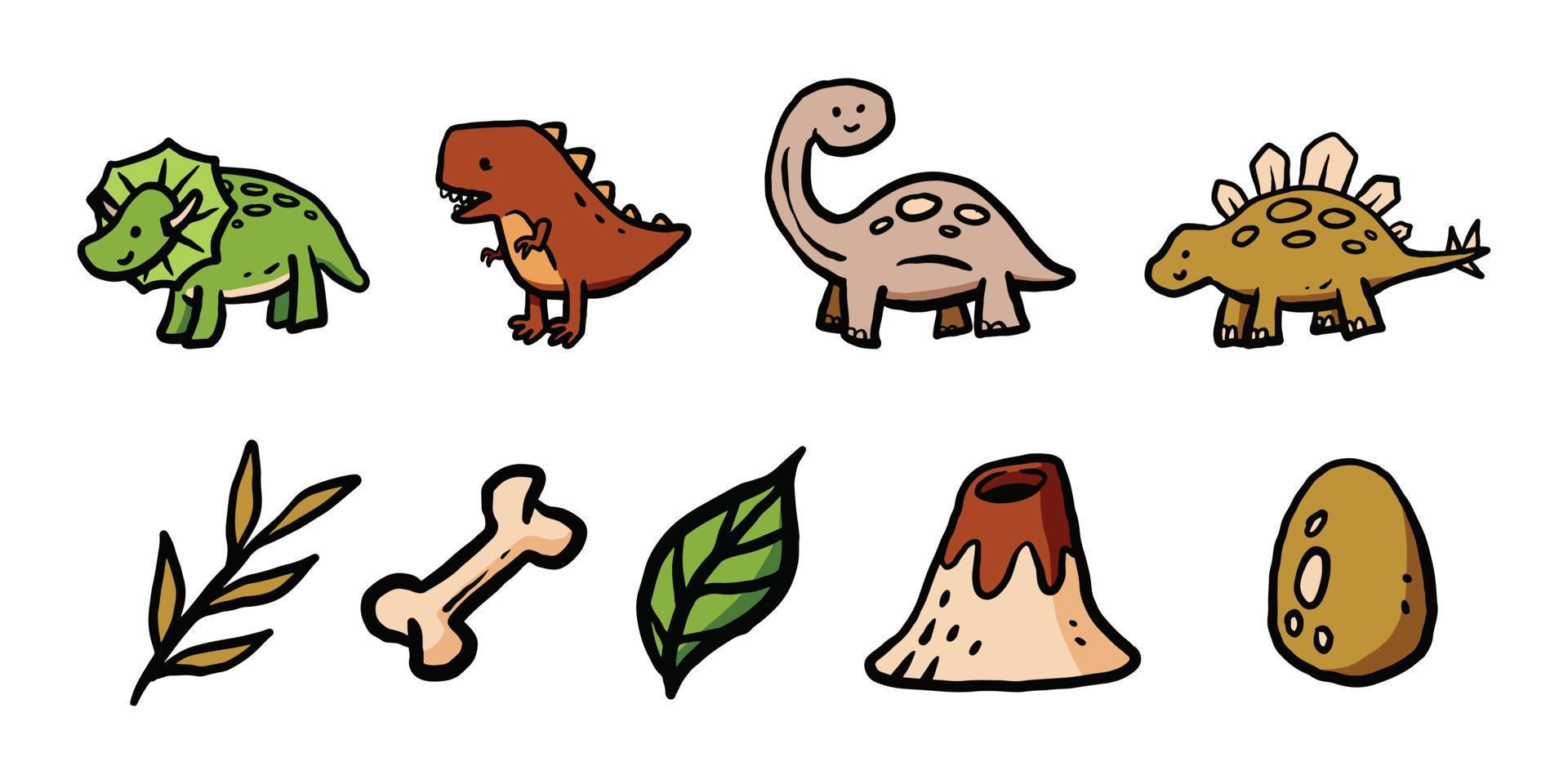 Collection of cute dinosaur and nature object illustration for kids design element and ornament vector