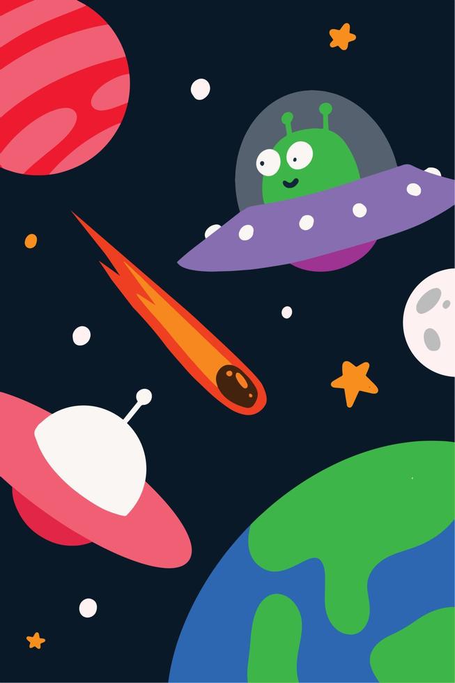The background of cute ufo in space illustration for kids theme vector