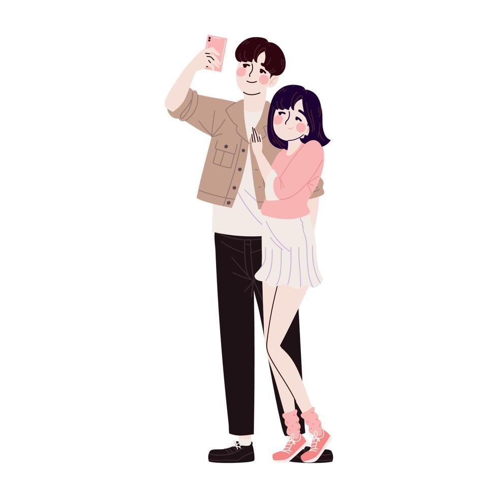 Korean couple using phone vector