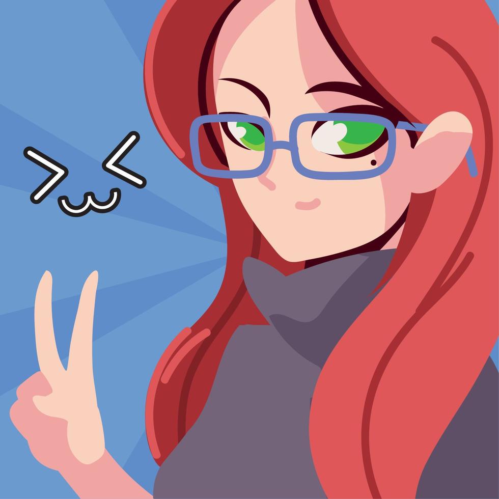 anime woman with glasses vector
