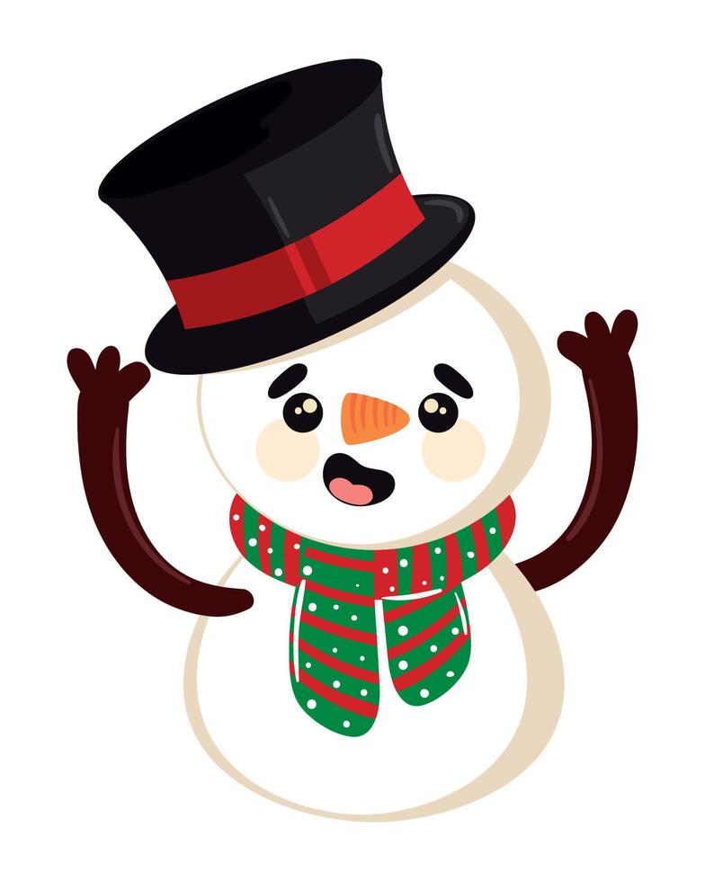 muñeco de nieve con sombrero navidad vector