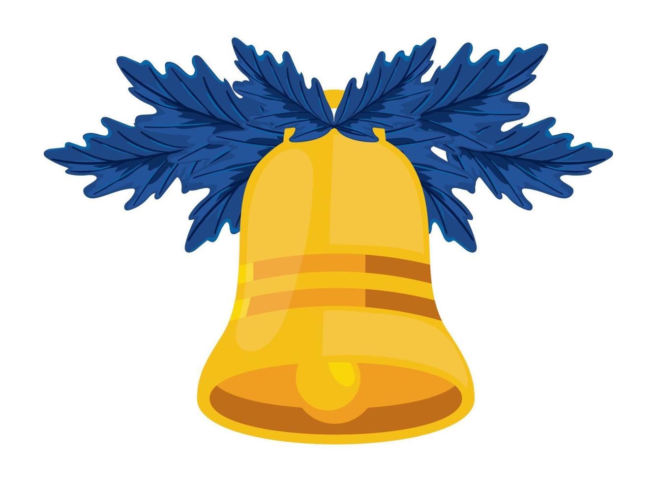 bell with foliage blue christmas vector