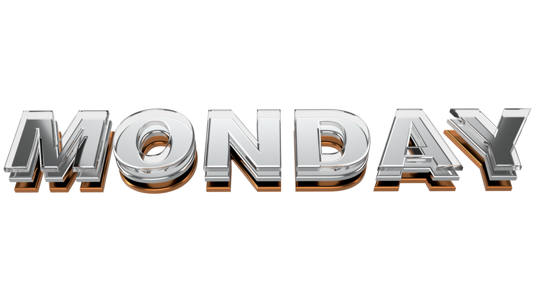 lundi 3d typographie métal, chrome et verre lettre sur fond transparent illustration 3d png