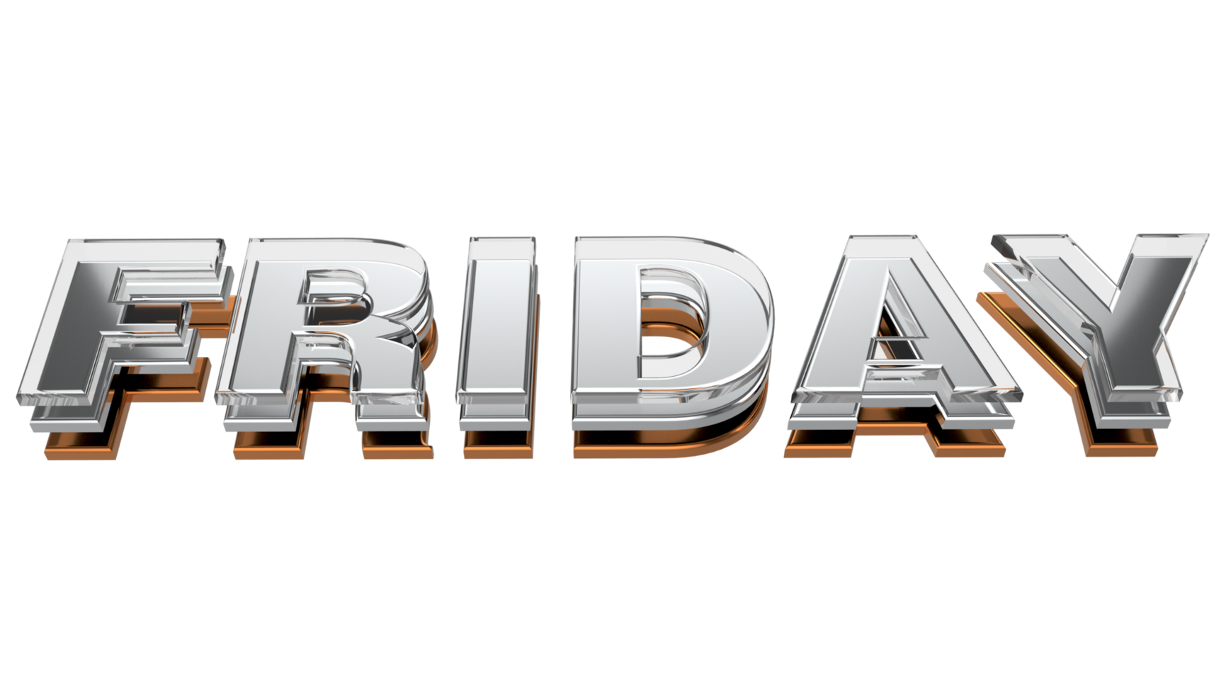 Friday 3d typography Metal, chrome and glass letter on transparent background 3d illustration PNG