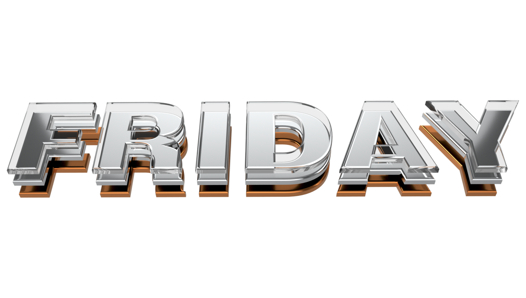 Friday 3d typography Metal, chrome and glass letter on transparent background 3d illustration PNG