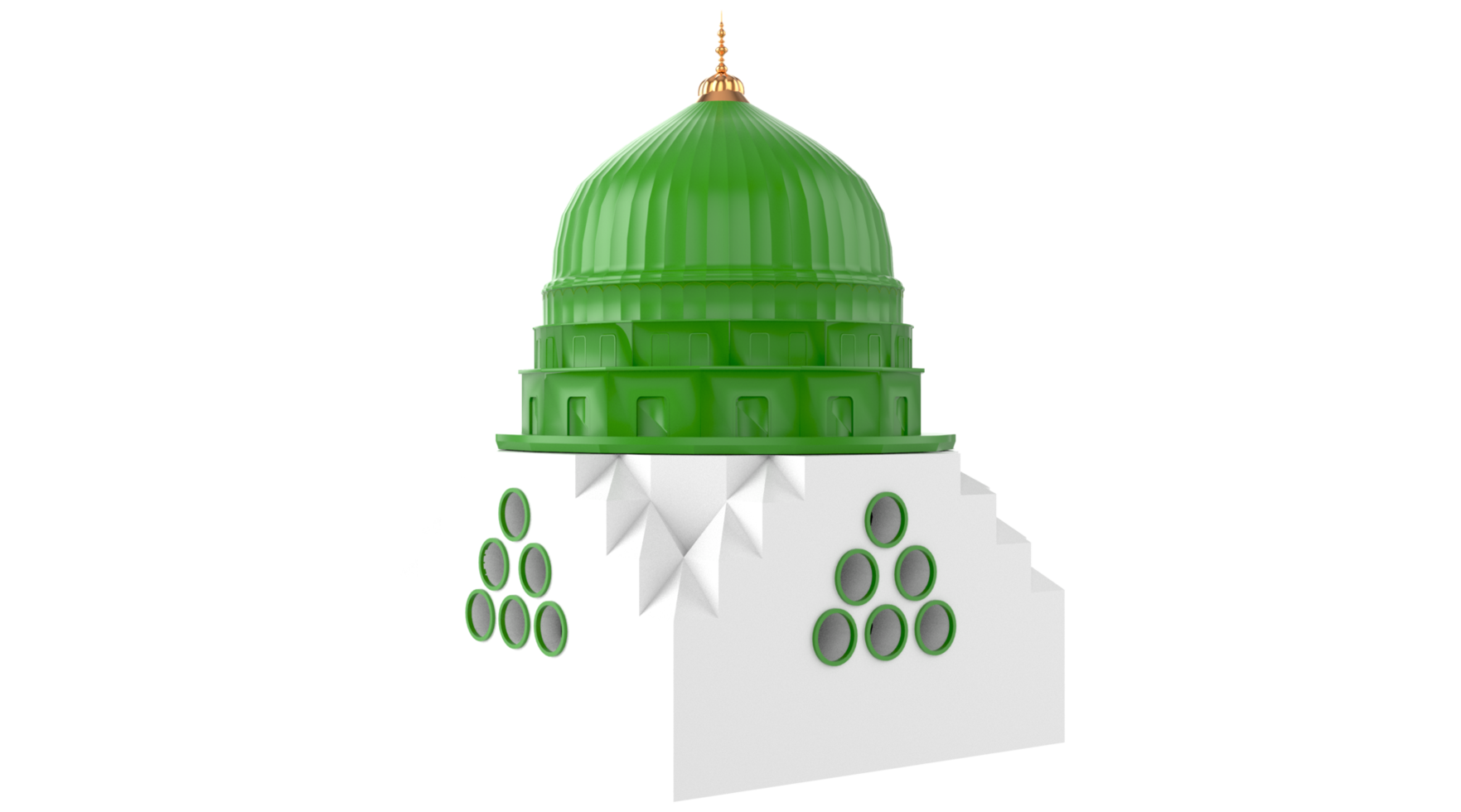 3d render de masjid nabvi madina - arabia saudita 3d ilustración png con fondo transparente