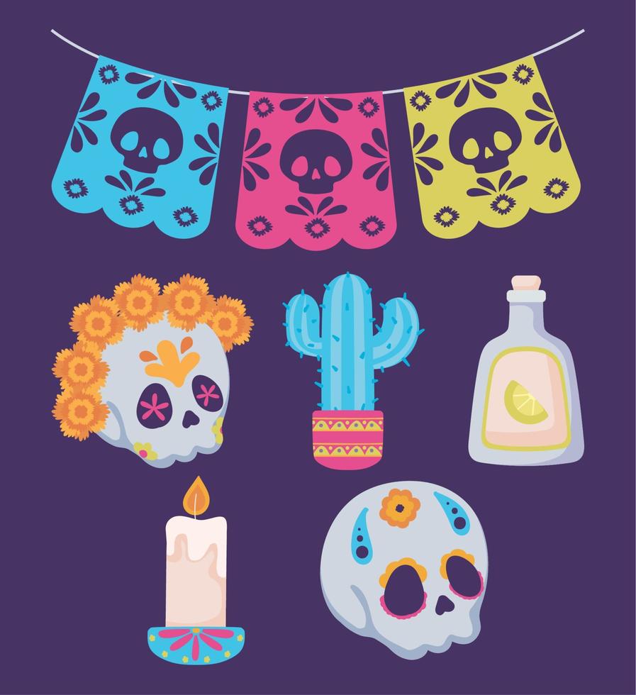 día de los muertos, conjunto de iconos vector