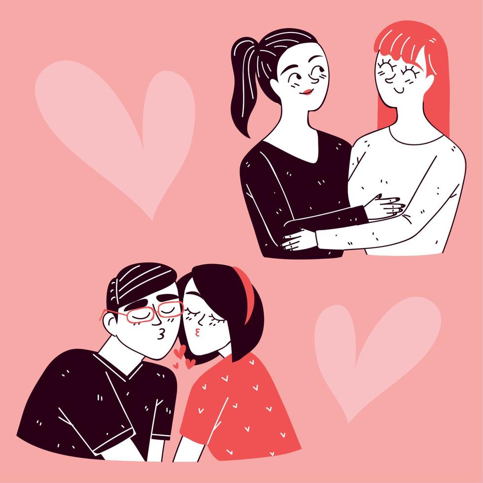 parejas de dibujo de arte lineal vector