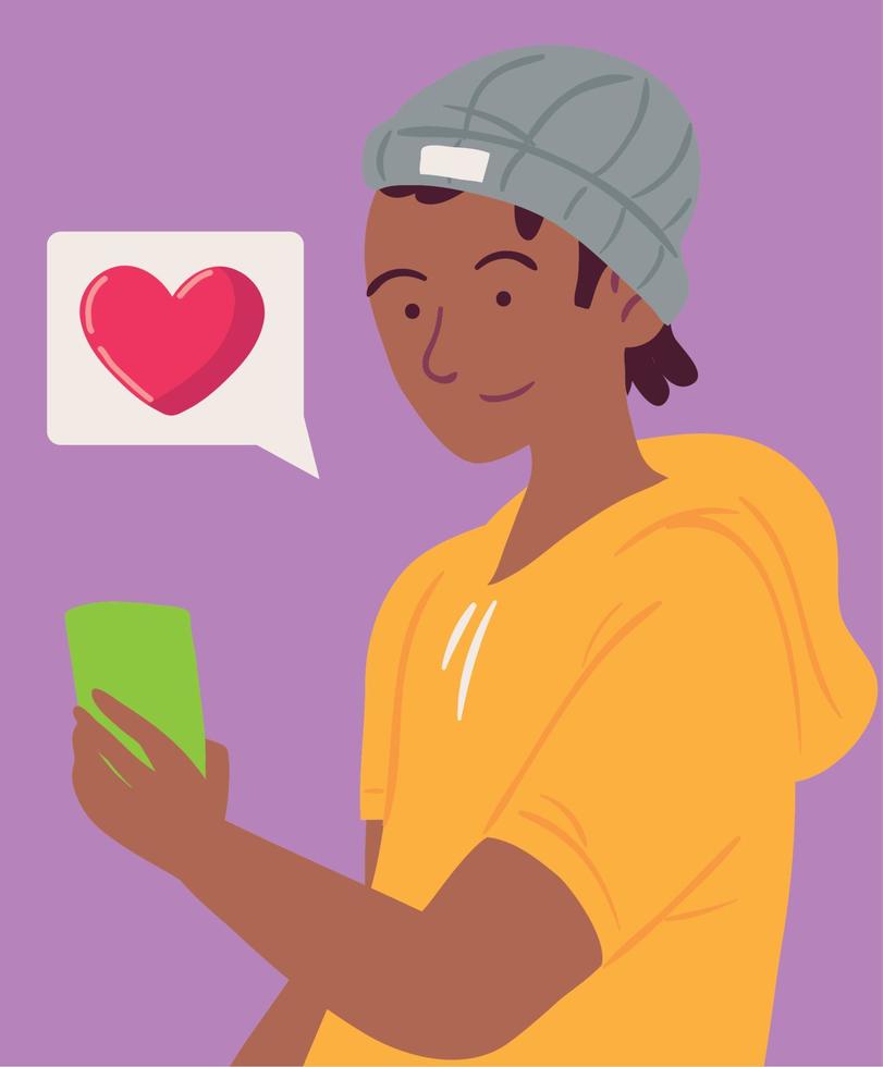 young holds smartphone vector