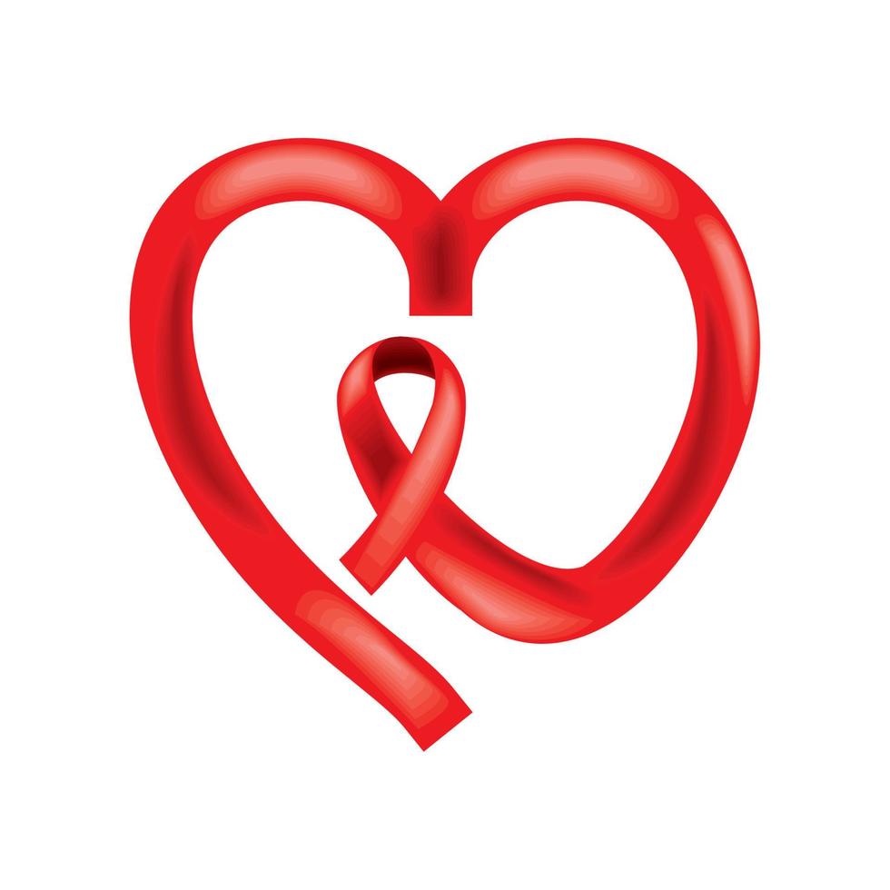 heart red ribbon AIDS vector