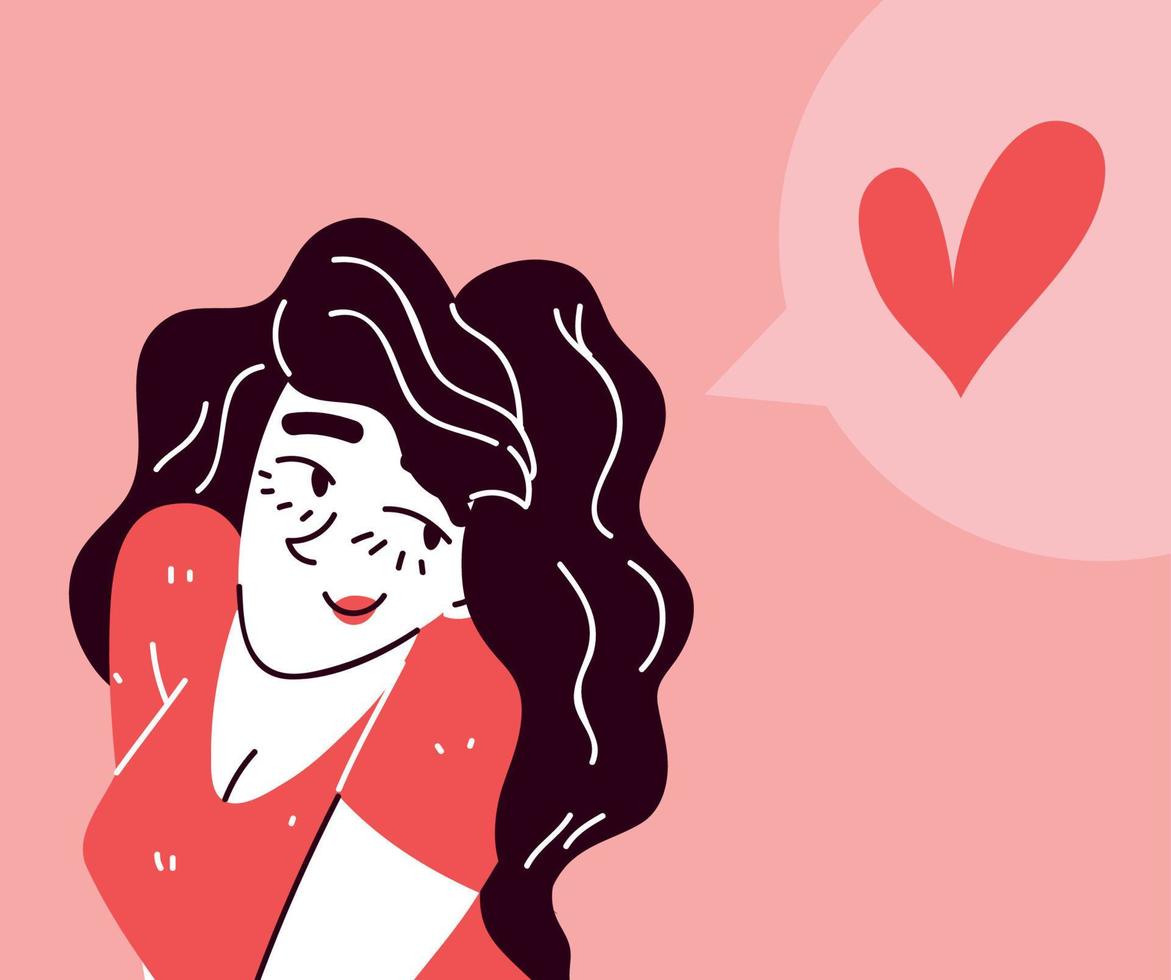 mujer feliz, arte lineal vector