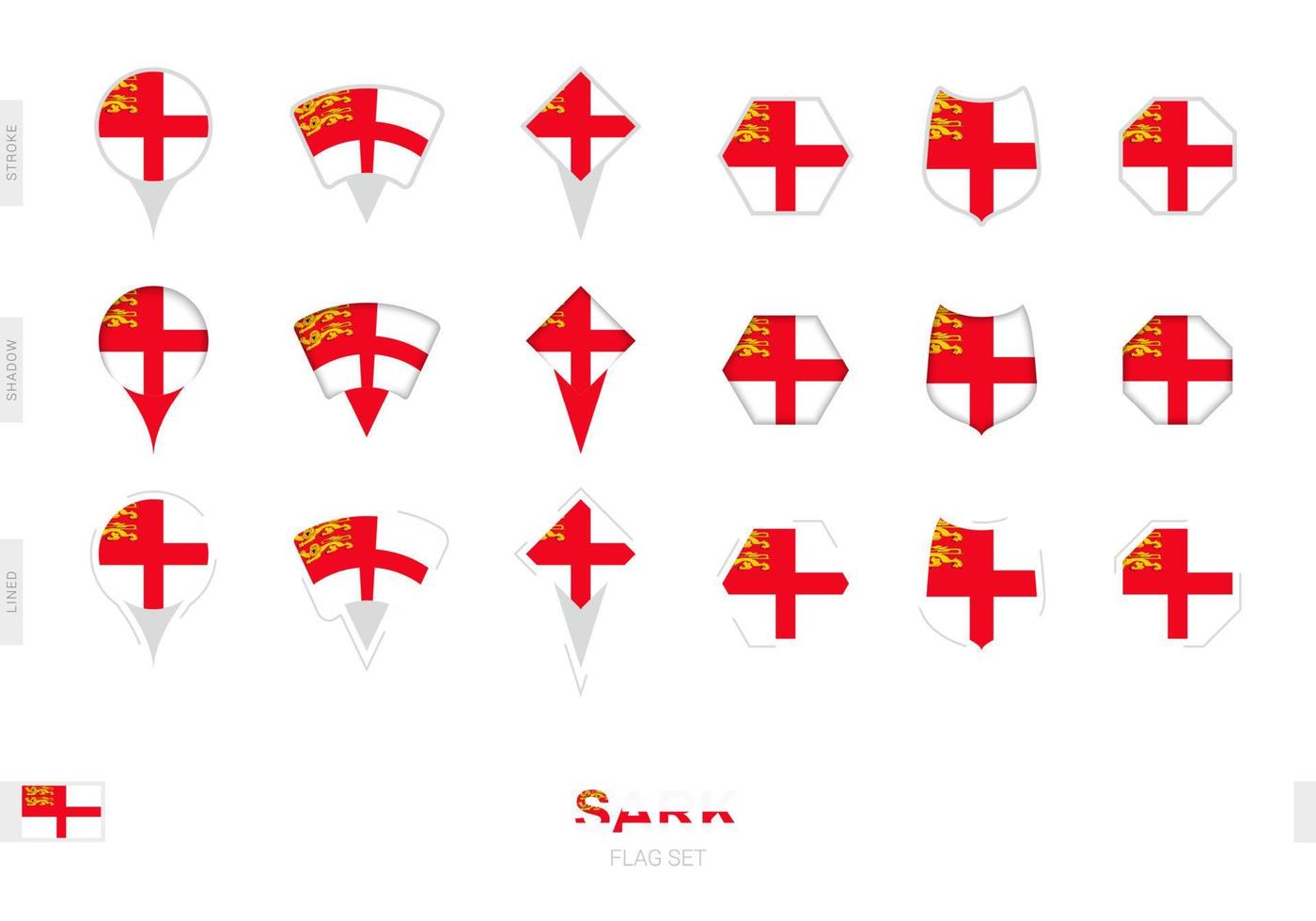 colección de la bandera sark en diferentes formas y con tres efectos diferentes. vector