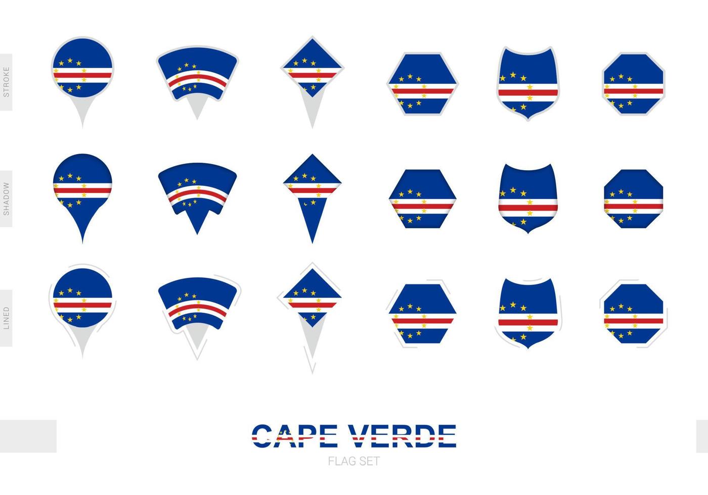 Collection of the Cape Verde flag in different shapes and with three different effects. vector