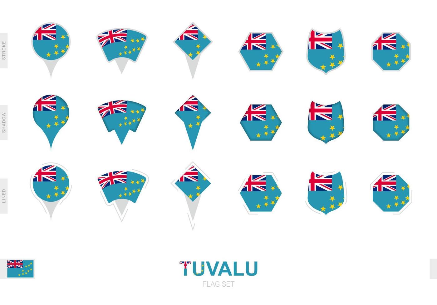 colección de la bandera de tuvalu en diferentes formas y con tres efectos diferentes. vector