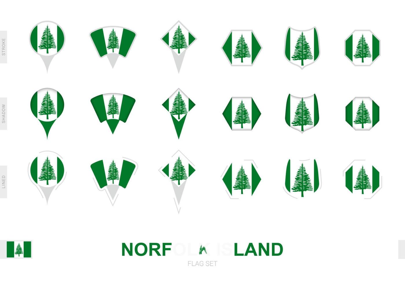 Collection of the Norfolk Island flag in different shapes and with three different effects. vector