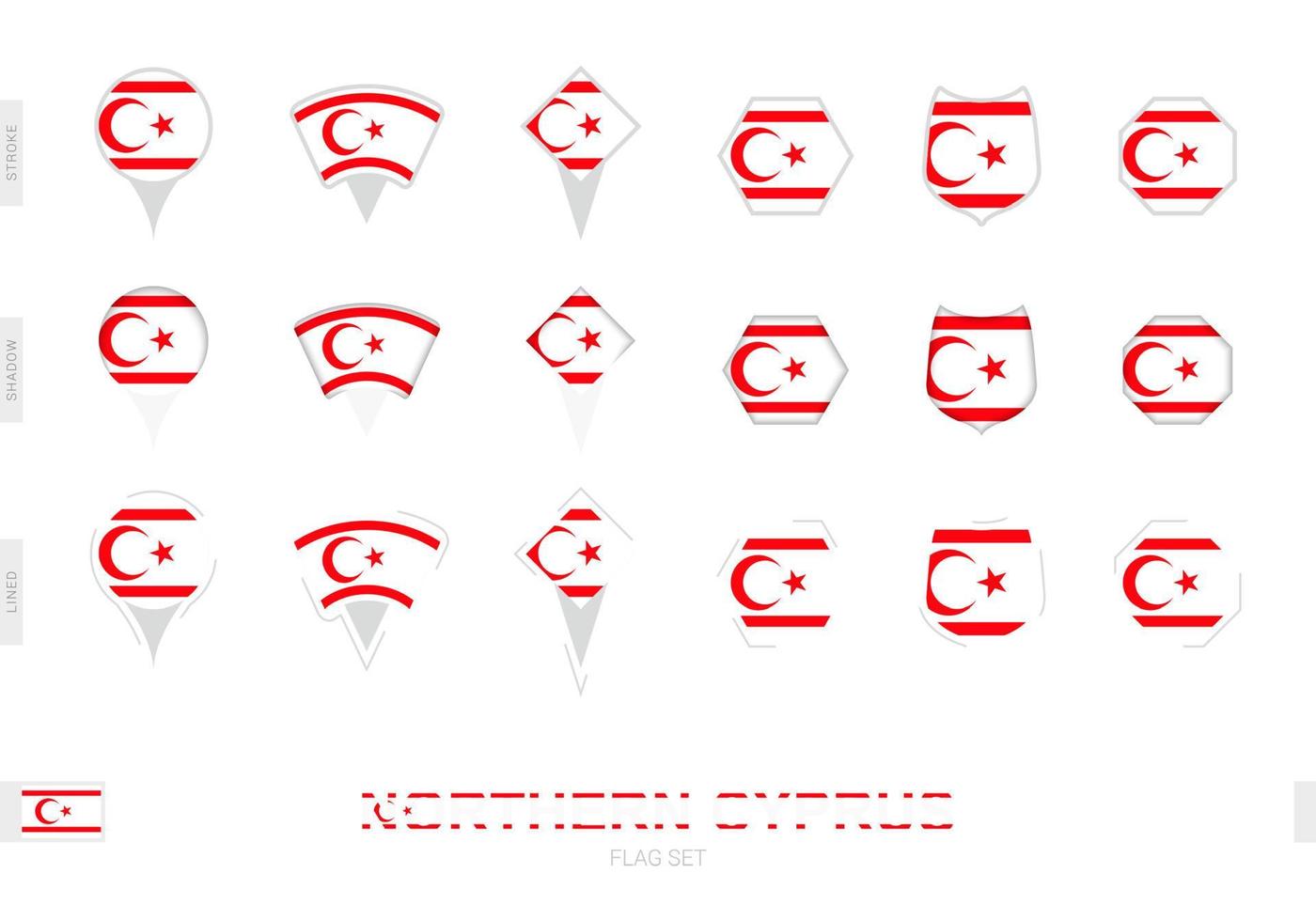 Collection of the Northern Cyprus flag in different shapes and with three different effects. vector