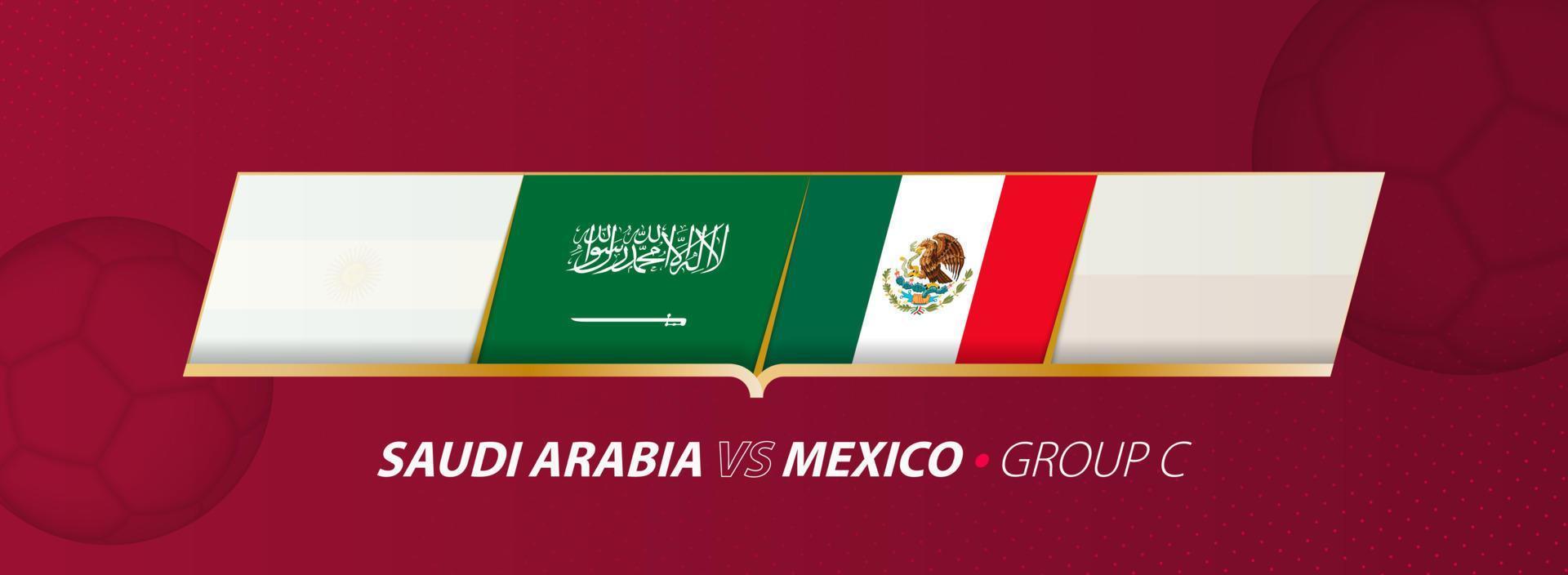 ilustración de partido de fútbol de arabia saudita - méxico en el grupo a. vector