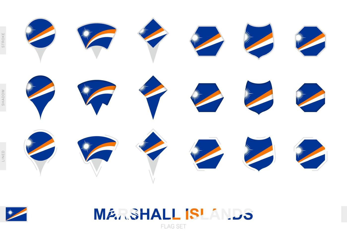 Collection of the Marshall Islands flag in different shapes and with three different effects. vector