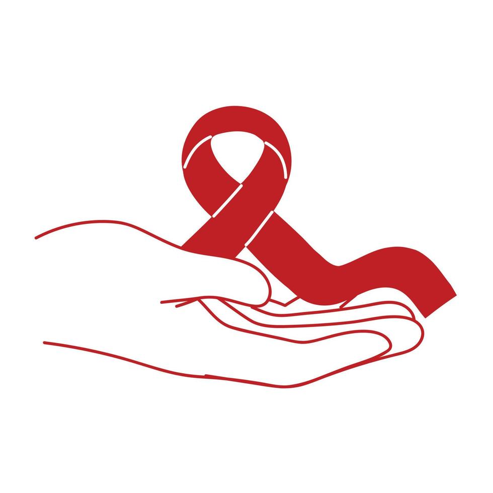 hand holding ribbon AIDS vector