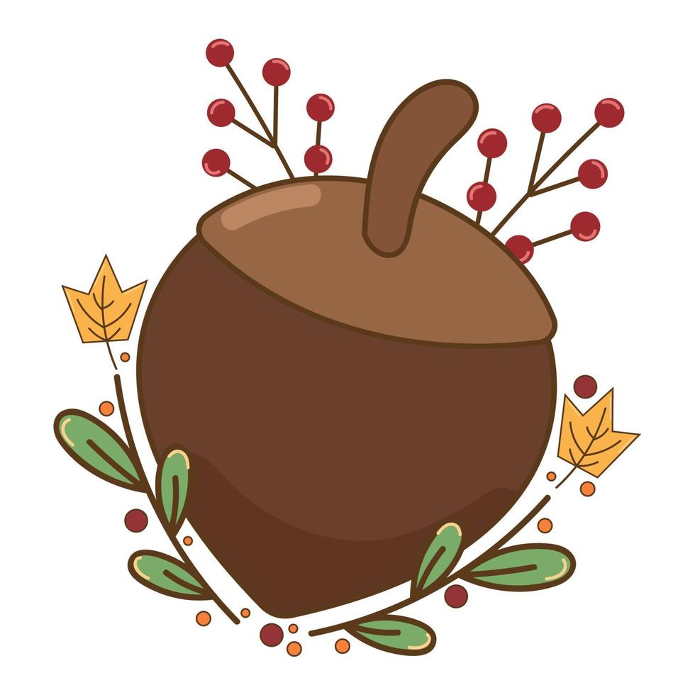 autumn acorn and leaf vector